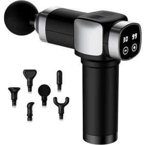 Deep Tissue Massage Gun, Portable Percussion Muscle Massager with 30 Speeds & 6 Attachments, Handheld Electric Back & Neck Massager for Pain Relief