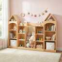OOOK 4-Tier Montessori Bookshelf and Toy Storage Cabinet with House Shape, Montessori Book Shelf 4-Tier