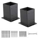 4x4 Post Base 2 Pcs, (Inner Size 3.6x3.6) Post Anchors, 13GA Thick Solid Steel & Black Powder Coated,Deck Post Brackets Support Deck Base Plate Pergola Brackets Fence Kit Mailbox Mount