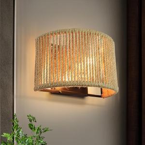 Rattan Wall Sconce Boho Wall Light Fixture Hand Woven Wall Mounted Lamp for Bedroom, Staircase, Aisle, Porch, Dia 9.7 Inch