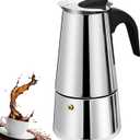 2 Cup Stovetop Espresso Maker Stainless Steel Moka Pot Stove Top Percolator Italian Coffee Makers Capable Mocha Greca Machine Cafe Classic Induction Cookers for Home and Camping 100ml 3.3oz