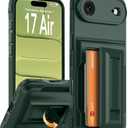 Oterkin for iPhone Air Wallet Case [4-5 Card Holder] [RFID Blocking][Full Camera Protection] [Kickstand] [Military Grade Protection] Shockproof Rugged Phone Case for iPhone 17 Air 6.5 inch, Dark Green