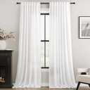 White Linen Curtains 90 inch Length for Bedroom Loop Pocket Privacy Light Filtering Semi Sheer White Boho Farmhouse Curtain 90 inch Long Drapes Cotton Textured Modern Elegant Coastal Living Room Decor
