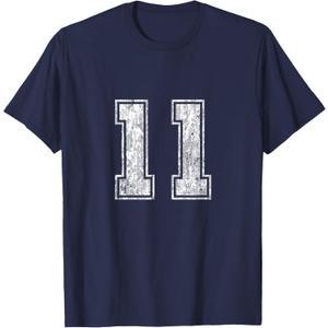 Number 11 T-Shirt Vintage Eleven Tee Sports Design T-Shirt, Navy Medium