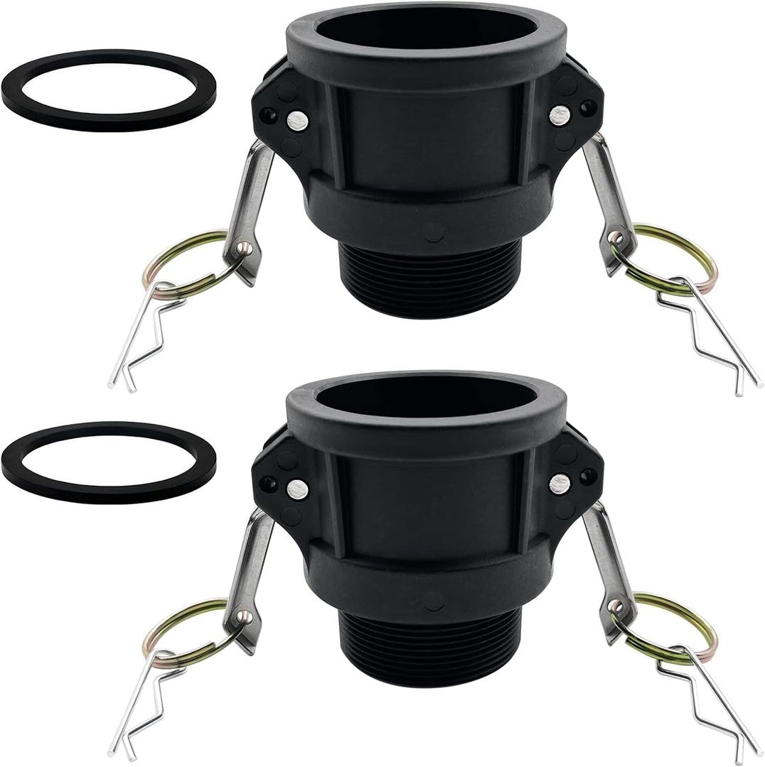 Polypropylene Type B Cam Groove Fitting Female 3/4" B-75 Camlock with 0.75" Male NPT Threads Cam lock - 2 Pack Lightweight Corrosion-Proof Couplings w/Quick-Connect & Spare Gaskets