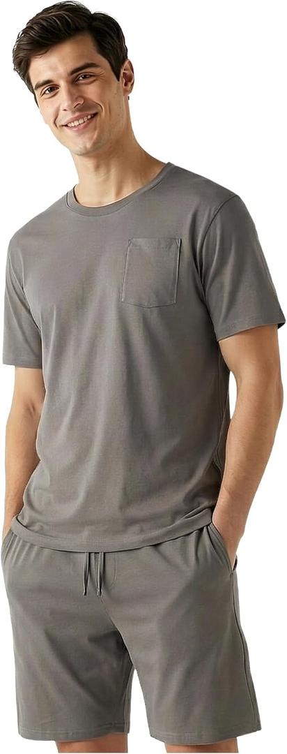 Get Trend Pajama Set for Men Teens, 2 Pc Soft Breathable Pajamas, T Shirt & PJ Shorts with Pockets, Lounge Set, Gifts for Men XXL