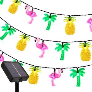 Curyidy Summer Tropical Party Decorations Hawaiian String Lights, 30LED Flamingo Pineapple Palm Tree Solar String Lights Outdoor, Beach Themed for Pool, Love Island, Luau Party Decor
