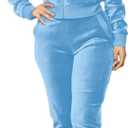 BOGURST Velour Tracksuit Set Womens Sweatshirt Full Zip Hoodie Sweatsuit and Casual Jogger with Pockets (Large, Ah Lightblue)