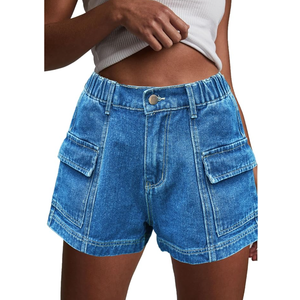 Womens High Waisted Cargo Jean Shorts Y2K Casual Summer Denim Shorts Elastic Waist Pull On Shorts with Pockets Small