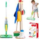 Wooden Kids Cleaning Set with Spray Mop, Montessori Cleaning Toys Real Water Sprayer and Toddler Broom Mop Set, Housework Pretend Play Toy Gift for Boys Girls Ages 3+