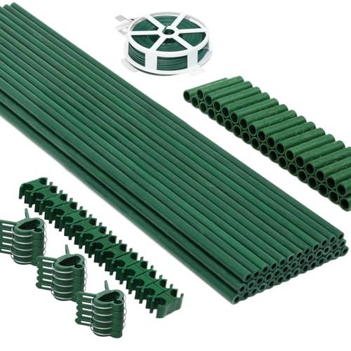 MAXPACE 125pcs Garden Stakes Kit: Includes 40 Sets of Fiberglass Plant Sticks Supports & Accessories for DIY 4ft, 5ft, 6ft, 7ft Stakes for Tomato, Vegetables, Indoor & Outdoor Gardening Supplies