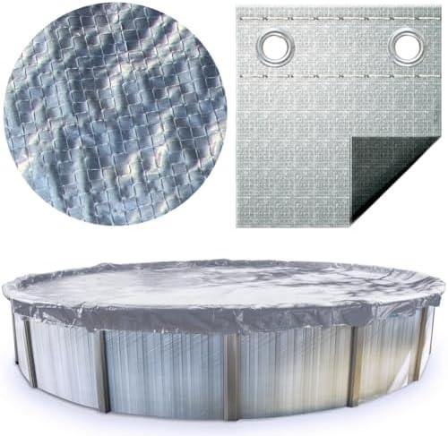 SWIMLINE HYDROTOOLS Silver King Heavy Duty Winter Pool Cover for Above Ground Swimming Pools | for 12 X 18 FT Oval Pools | 16 X 22 FT Cover Size | Silver/Black | Winch & Cable Included | PCO141622