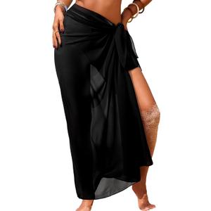Herseas Women Sheer Sarong High Slit One Size Swimsuit Coverups 2026 Summer Floral Print Chiffon Wraps Beach Cover Up