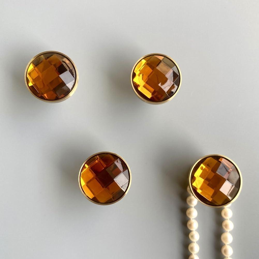 Solid Brass Rhinestone Wall Hooks, Coat Backpack Purse Screw-In Wall Hangers, Wall Mounted Fancy Hooks (Amber 4 Pack)