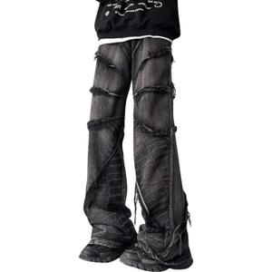 Baggy Jeans Y2k Hip Hop Pants Stacked Jeans for Women Mid Rise Fashion Grunge Streetwear Clothes Black, Size XL