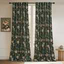StangH Green Vintage Curtains for Living Room, Super Soft Velvet Bedroom Curtains with Floral Printing Back Tab Boho Thermal Insulated Window Drapes for Nursery, W52 x L96, 2 Panels (Flower on Green)