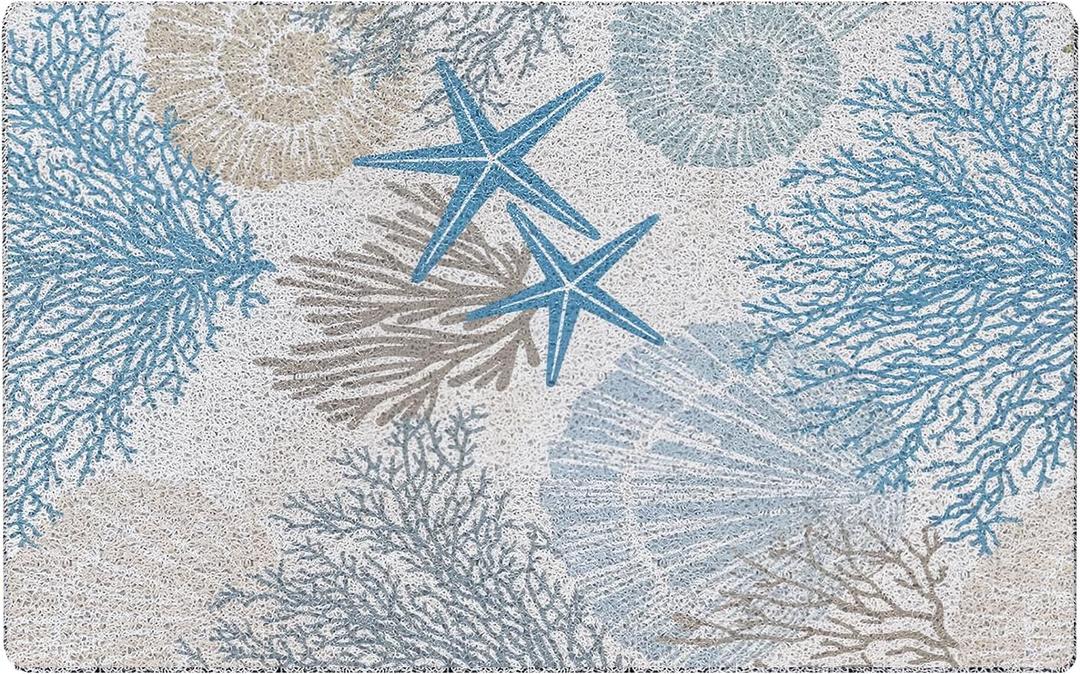 Blue Beach Door Mat, Beach Coastal Outdoor Welcome Door Mat, Nautical Door Mats, Beachs House Decor, Coastal Outdoor Decor, Coastal Ocean Bathroom Decor, 17x30 Inch