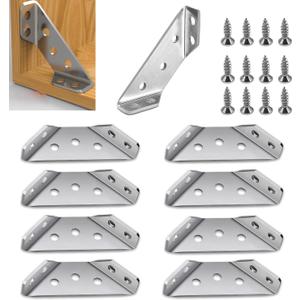 20 Pcs Stainless Steel Furniture Corner Connector with Screws Corner Brace Angle Corner Bracket for Shelves Wood Furniture Chair Drawer Cabinet