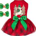 cyeollo Dog Christmas Dress Holiday Outfit for Dogs, Reindeer Plaid Clothes for Small Dogs Girl Xmas Tree Pet Appeal Costume, Red M
