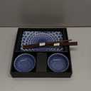 Miya Japan Blue and White Snow Sushi Set for 2 with Plates Sauce Dishes and Chopsticks