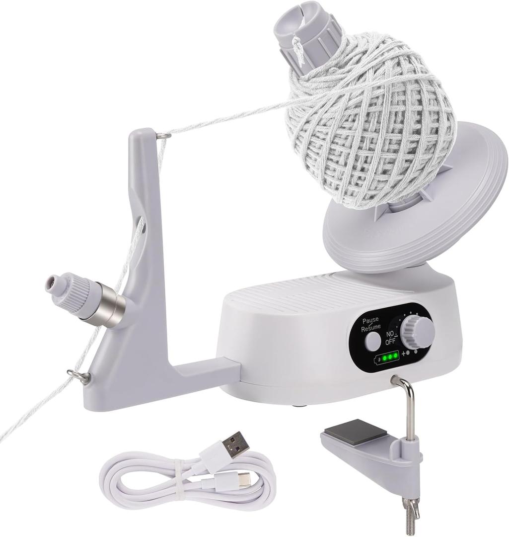 GIATAISH Rechargeable Portable Electric Yarn Winder,Upgraded Design for 10 oz Capacity,Stepless Speed Control Automatic Yarn Spinning Machine Ideal for Crochet Enthusiasts - Gray