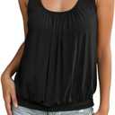 Fashion Ruched Tank Tops Womens Summer Casual Sleeveless Solid Color Loose Fit Tank Tops Loose Fit Banded Bottom Top (X-Large, Black)