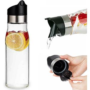 J&M DESIGN 28 OZ Glass Pitcher With Lid Water Carafe Easy Twist Stainless Steel & Plastic Lid Removeable Strainer For Juice Beverage drinks Iced Coffee Milk Container Bottle Jar Mimosa Bar Supplies