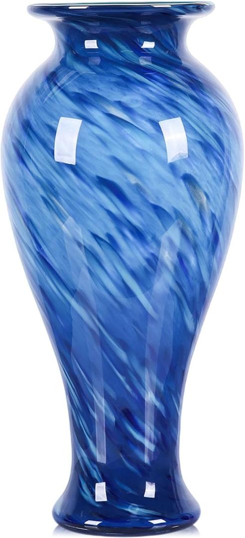 XMGZQ 20" Tall Glass Vases for Floor,Large Hand Blown Sea Glass Flowers Vase for Centerpieces,Jarrones Grandes para Sala Elegantes,for Bookshelf,Bathroom,Countertop,Indoor Office Desktop (Blue)