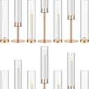 Meanplan 12 Pcs Gold Hurricane Candle Holders for Table Centerpiece, 4 Sizes Clear Tall Glass Cylinder Candle Holder Set, Wedding Table Decor, Metal Candlestick Holders for Party Dinner Decor