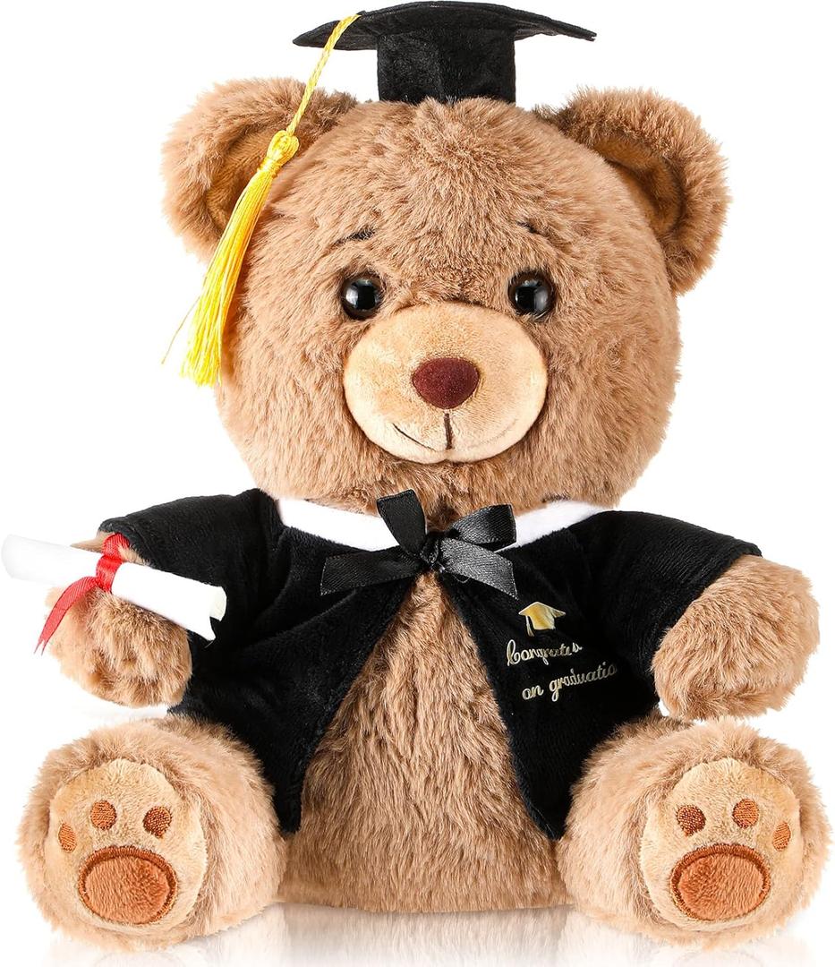 Deekin 10 Inch Graduation Bears Stuffed Animal Class of 2025 Plush Bear in Black Cap Graduation Bear Kindergarten Graduation Gifts Stuffed Bear Plush Bear Toy for Grad Party Decor(Black)