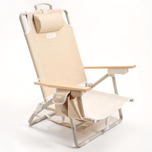 SUN'Y Escapes Backpack Beach Chair - Made w/Ocean Bound Plastics, Customizable w/MOLLE Accessories, Ultra Lightweight, Low-Seat Natural Comfort, Durable, Rust Free & Waterproof - Natural Sand, Length: 2 ft 1 in, Width: 2 ft, Height: 2 ft 6 in