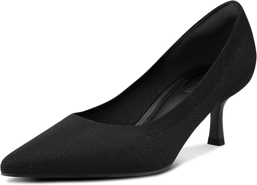 mysoft Kitten Heels for Women Low Heel Pumps 2 Inch Closed Toe Wedding Dress Shoes (8, Black Knitting)