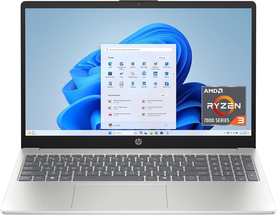 HP 15.6-inch Laptop, HD Touchscreen Display, AMD Ryzen 3 7320U, 8 GB RAM, 128 GB SSD, AMD Radeon Graphics, Windows 11 Home in S Mode, Natural Silver, 15- fc0099nr