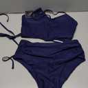 ZAFUL Women's Ruched High Waisted Tankini Swimsuit Criss Cross Bikini Set Tummy Control Bathing Suit (Large, Dark Blue-2023)
