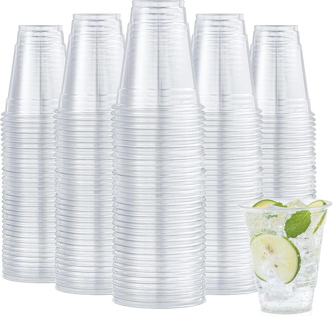 Turbo Bee 200 Pack 12 OZ Clear Plastic Cups, Disposable Crystal Plastic Party Cups for Iced Coffee, Smoothie, Slurpee, or Any Cold Drinks