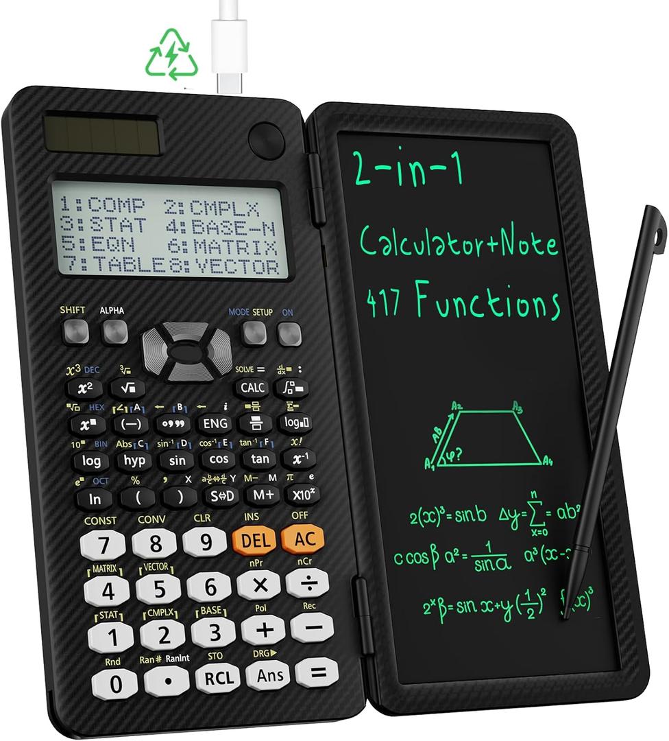 Scientific Calculators for Students 991ES Office Calculators with Notepad Desktop, ROATEE 4-Line Display Calculator with LCD Writing Tablet, Battery Rechargeable Power Calculator School Supplies