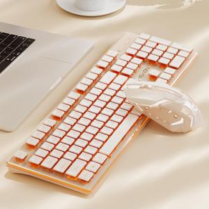 EWEADN V3 Wireless Keyboard and Mouse with Single Backlit, Metal Panel, Bluetooth/2.4G Rechargeable Computer Keyboard and Mouse Combo Silent Lighted Full Size Cute Keyboards-Rose Pink