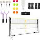 NQV Pickleball Set with Net-10FT Half Court Size Pickleball Net+Wood Pickleball Paddles+Pickle Balls+Ball Retrievers+Pickleball Court Marking Kit, Portable Driveway Outdoor Indoor for Beginners Pros