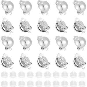 UNICRAFTALE 30Pcs Half Round Brass Clip-on Earring Findings with Loops 30Pcs Ear Nuts for Non-Pierced Ears Platinum Clip-on Earring Findings Converter Component for Earring Making (Stainless Steel Color)