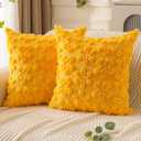 DFXSZ Summer Pillow Covers 18x18 inch Set of 2 Yellow Daisy White Flower Heart Soft Plush Faux Fur Jacquard Throw Pillow Covers for Bedroom Sofa Spring Summer Holiday Home Decor PTK036B18