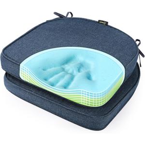 SUNROX Gel Memory Foam Chair Cushions, FadeShield Water-, Stain-Resistant Durable Reversible Seat Cushion Pads with Ties for Indoor/Outdoor Kitchen Dining Office 17"x16" Set of 2, Heather Indigo