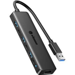 VIENON USB 3.0 to HDMI Adapter (7-in-1), USB 3.0 Hub with HDMI 1080P, USB C Data & Power Ports, Docking Station for Monitor, PC, Laptop, Desktop Support Windows 7/8/10 & Mac OS