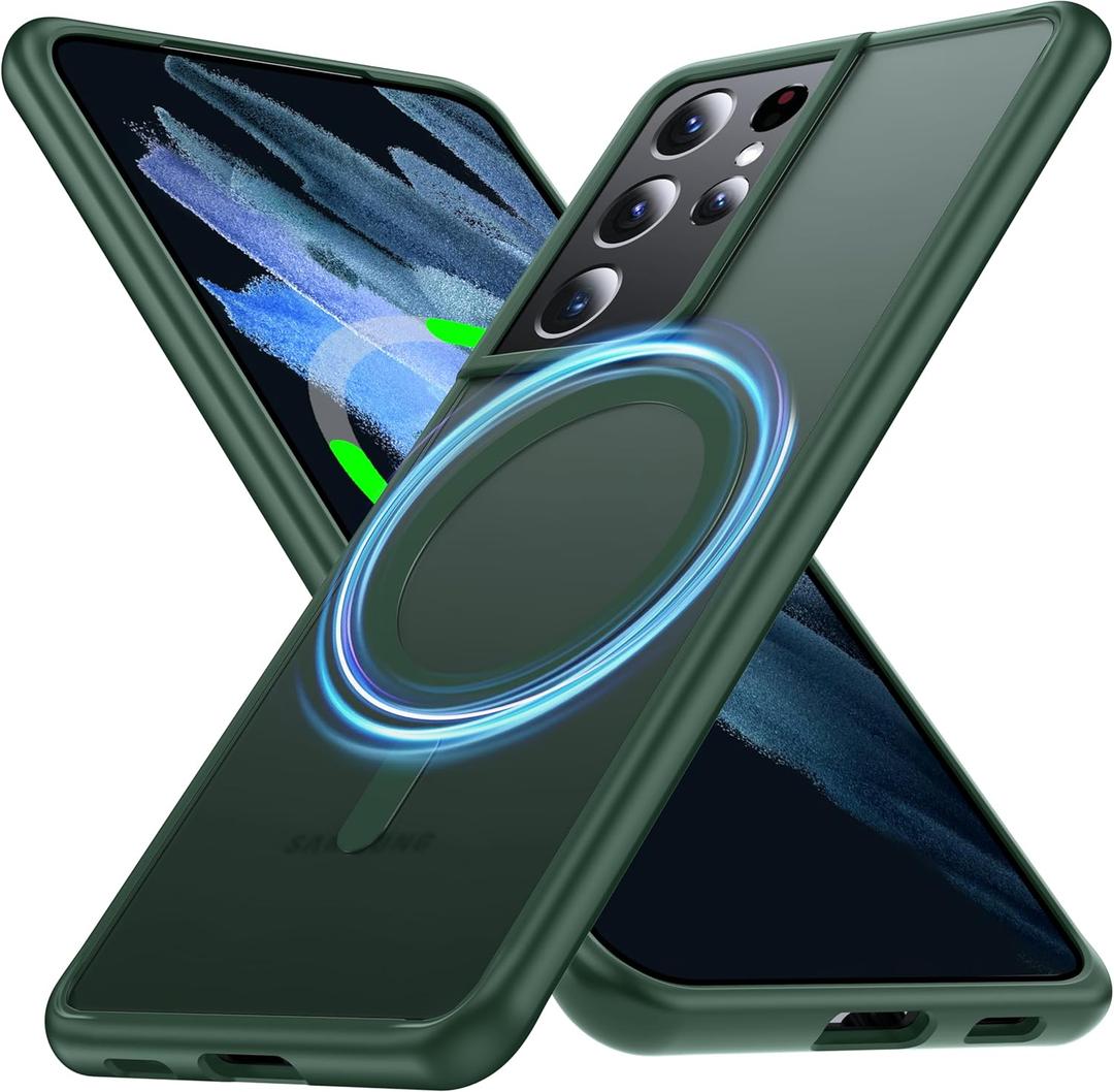 [NO.1 Magnetic for Samsung Galaxy S21 Ultra Case with MagSafe [Translucent Matte][Anti-Fingerprint][Military Grade Drop Tested] Slim Soft Silicone Bumper for Samsung S21 Ultra Phone Case,Green
