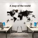 WINDIR 3D World Map Wall Stickers Decor Murals DIY Decal Black 71x40 inch, Acrylic Office Wall Art Decor Bedroom Living Room TV wall (Black: 180x100 cm) Large