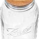 Ball Wide Mouth Mason Jar 9.9 Cup (1 Pack) With M.E.M Wooden Storage Lid for Storage, Grains, Herbs, Pasta, Coffee, Cookies