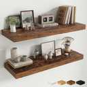Fun Memories 12" Deep Floating Shelves for Wall, 36" W x 12" D Floating Shelves, Long Wood Floating Wall Shelf for Living Room Bathroom Bedroom Kitchen, Rustic Brown, Set of 2