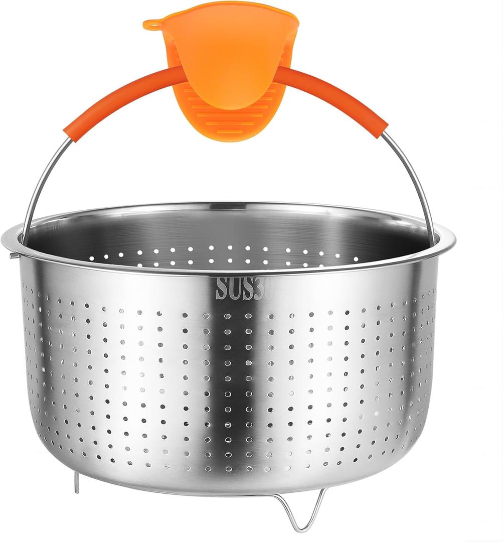 GREATLINK Mesh Strainer and Vegetable Steamer Basket for Instant Pot Accessories 8Qt, Stainless Steel Veggie Strainers and Colanders for Cooking Broccoli, Eggs, Pasta, Quinoa (8 Qt - Steamer Basket)