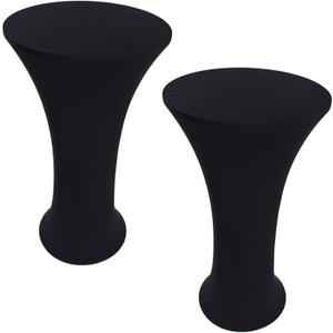 2 Pack 24x43 Inch Black Cocktail Tablecloth Round Fitted Stretch Spandex Table Cover for Party Wedding Bars