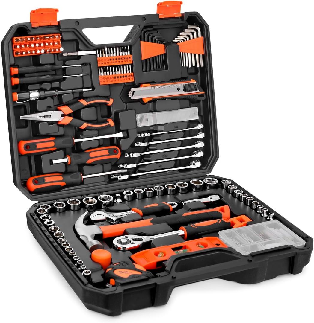 248-Piece Tool Set - General Household Hand Tool Kit with Plastic Toolbox Storage Case for Men, Home Repair, DIY Projects (Orange)