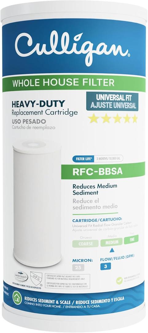 Culligan RFC-BBSA 25 Micron Whole House Water Filter for Sediment, 10" x 4.5" Compatible Replacement for FXHTC, W50PEHD, GXWH40L, GXWH35F, GNWH38S, WFHD13001 (Pack of 1) (White)